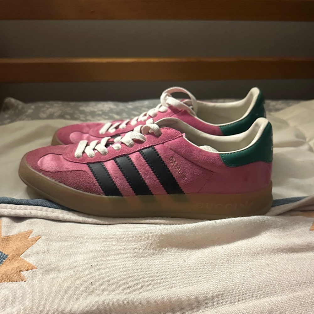 Adidas Pink and Teal Sneakers with Black Stripes
